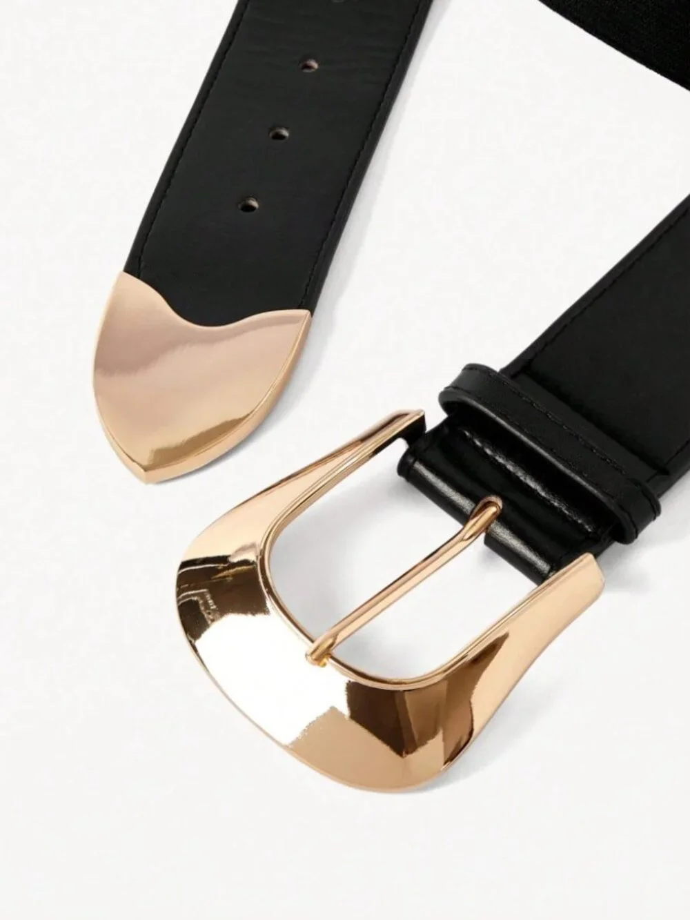 Black Wide Belt with Polished Gold Western Buckle